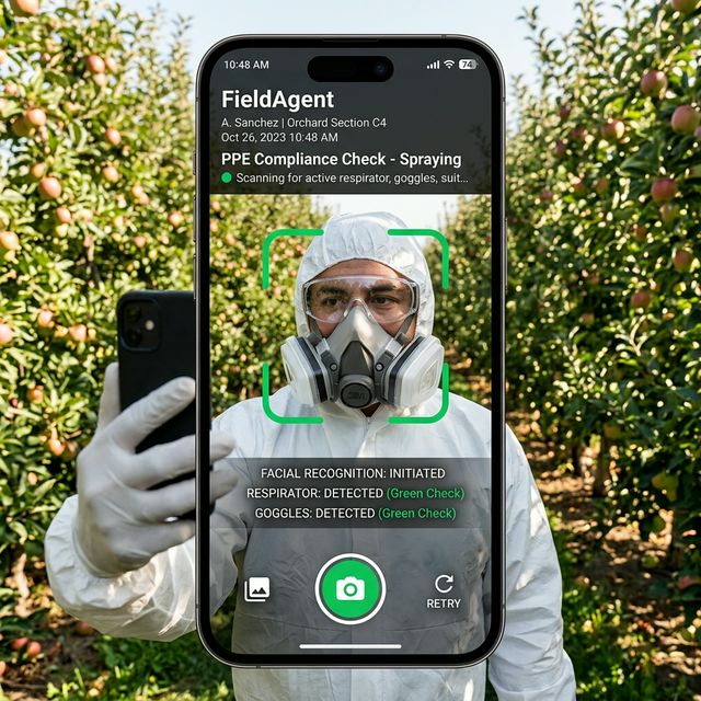 Apple orchard PPE selfie check