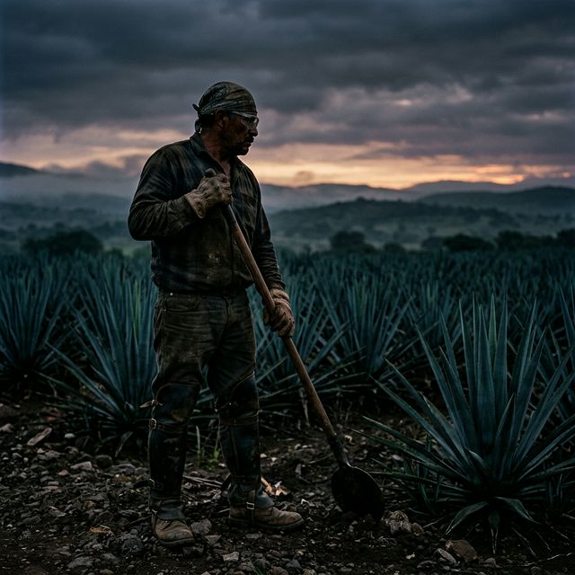 Jimador in agave field